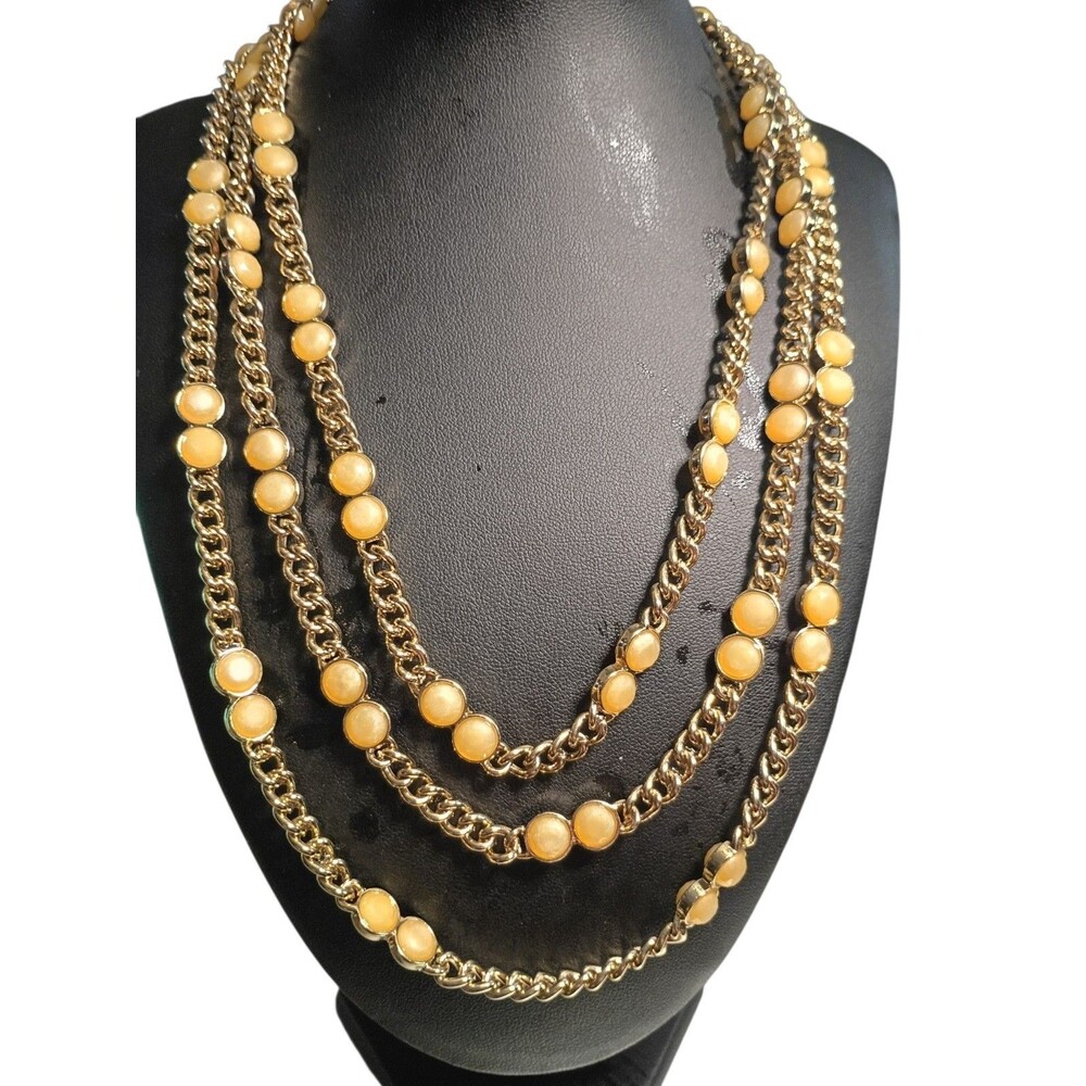 Banana Republic Multistrand Gold Tone Necklace With Yellow Rhinestones
